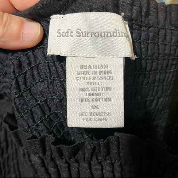 Soft Surroundings Black 100% Cotton Maxi Floral Dress Handkerchief Hem - Picture 6 of 10